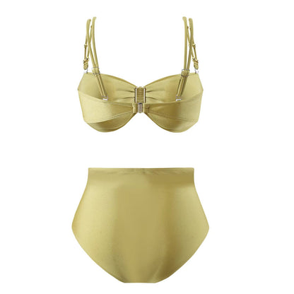 Traje de baño de bikini de tres piezas dividido para mujer, traje de baño adelgazante, falda de nailon