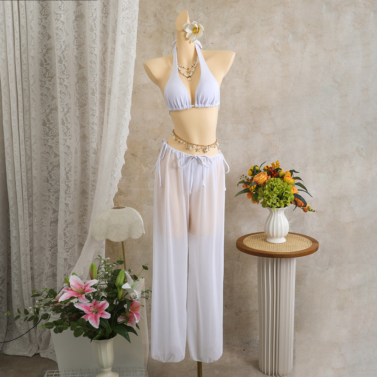 Sexy Beach Vacation Solid Color Three Piece Swimsuit Trousers Swimsuit Bikini SanYuva