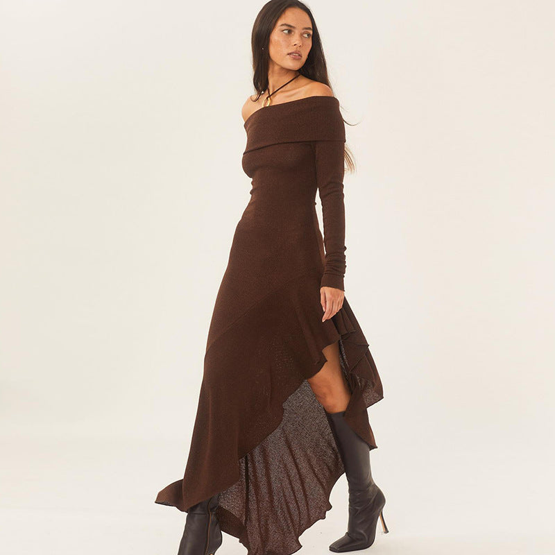 Women Wear Elegant off Shoulder Long Sleeve Close-Fitting Ruffled for Women