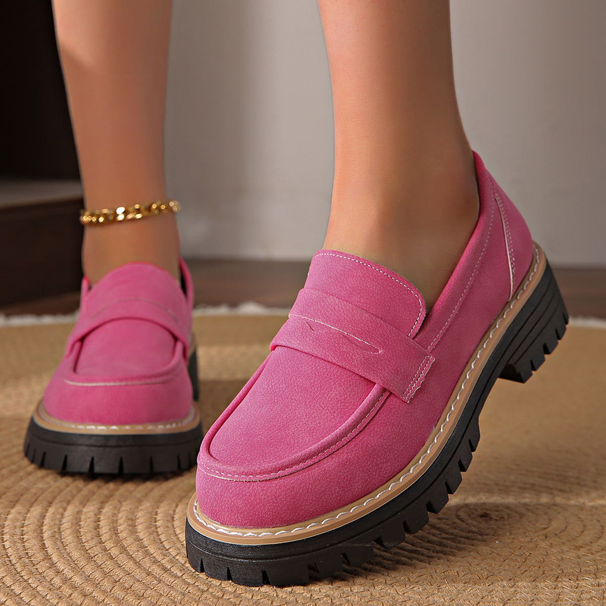 Round Toe Suede Low Cut Loafers Women Summer Slip on Platform Slip on Pumps ZUIMEI