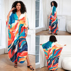 Bata holgada de talla grande para playa, para vacaciones, con estampado de posicionamiento, para mujer