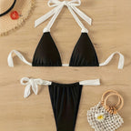Solid Color Tied Halter Bikini Three Point Trial Split Swimsuit for Women MagicSwing