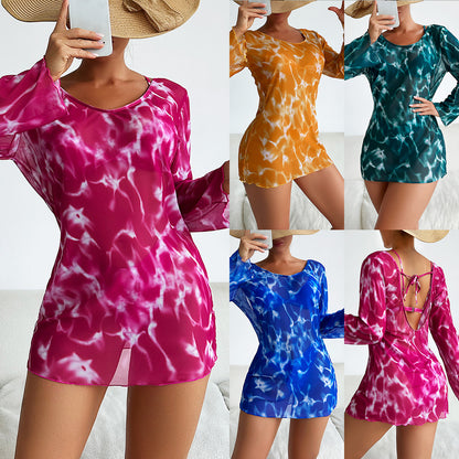 Swimsuit Women Split Three Piece Lace up Tie Dyed Printed Bikini Internet Celebrity Swimsuit
