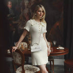 Ruffled Classic Dress Summer Retro French Hepburn Tight Knitted Dress Havana