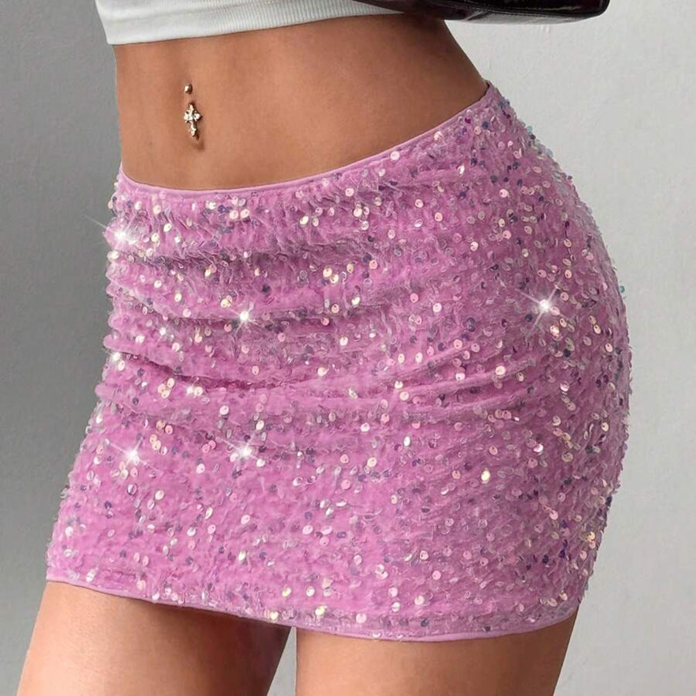Jupe en flanelle à paillettes, jupe sexy taille basse pour femmes