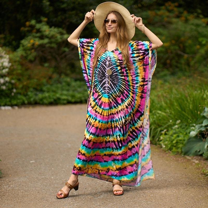 Rayon Positioning Printing Beach Cover up Loose Vacation Dress Beach Cover Up Colors