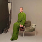 Dress Winter round Neck Green Pleated Long Sleeve Sight