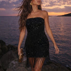 Sequined Tassel Tube Top Dress Women Summer Sexy Slim Hip Short Dress Dio