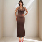 Vestido elegante con cuello en V y cuello halter para mujer, vestido de verano de alta calidad, vestido sexy.