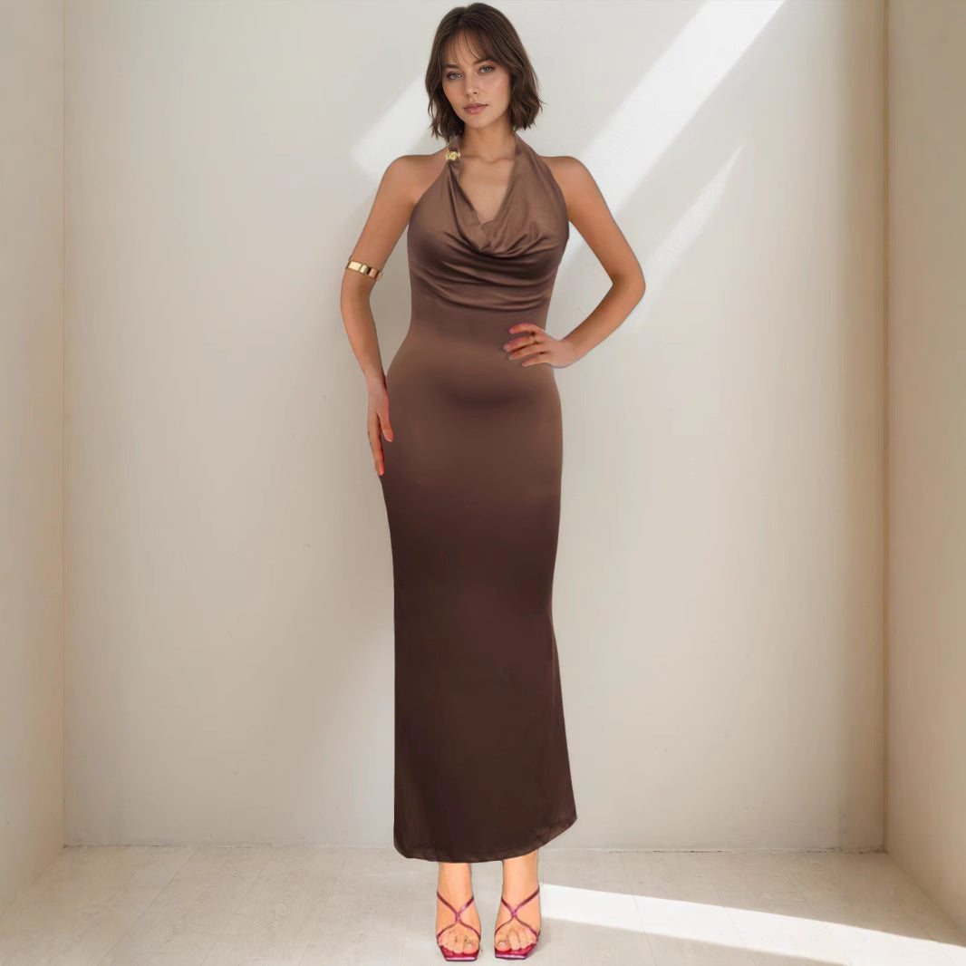 Vestido elegante con cuello en V y cuello halter para mujer, vestido de verano de alta calidad, vestido sexy.