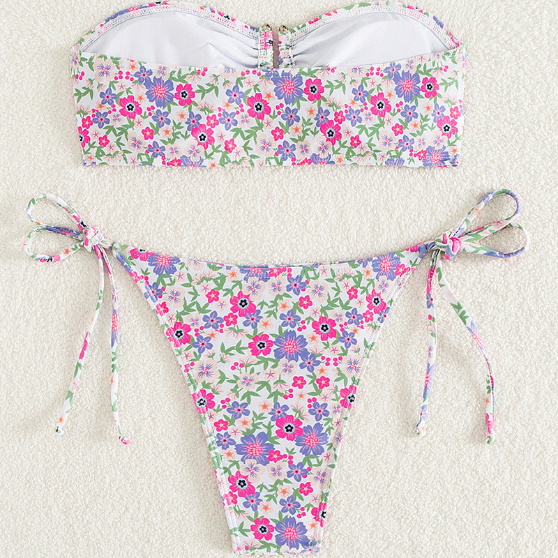 Traje de baño de verano con top de tubo sin tirantes, traje de baño sexy para mujer, traje de baño de playa de verano estampado