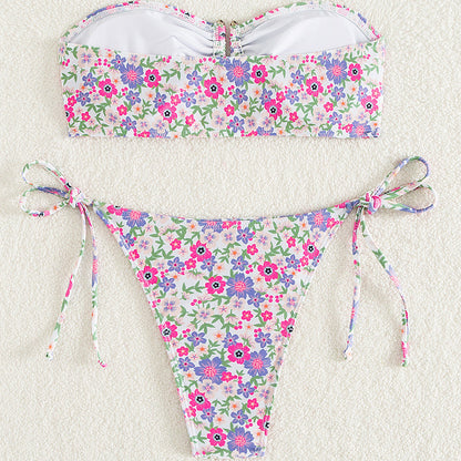Traje de baño de verano con top de tubo sin tirantes, traje de baño sexy para mujer, traje de baño de playa de verano estampado