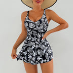 Traje de baño de cintura alta con estampado de tankini conservador Lonkey para mujer