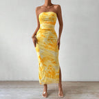 Printed Dress Spring Summer Women Clothing High Waist Slit Tube Top Dress Yiskiss