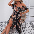 Women Clothing Summer Floral Print Slit Sling Dress NEWMELANCE