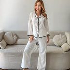 Fall Modal Color Contrast Patchwork Home Wear Women Long Sleeved Trousers Comfortable Pajamas