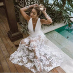 Robe longue de plage sexy en dentelle dos nu, collection printemps-été femme