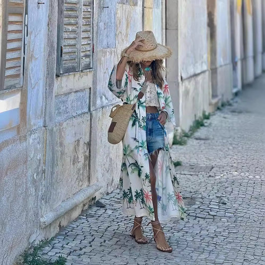 Sun Protective Clothes Shawl Internet Celebrity Same Printed Sleeve Cardigan Long Shawl