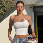 Casual Sexy Personality Small Slip Top Solid Color Beveled Halter Irregular Asymmet ric Outer Wear Base Base Vest LingSharp