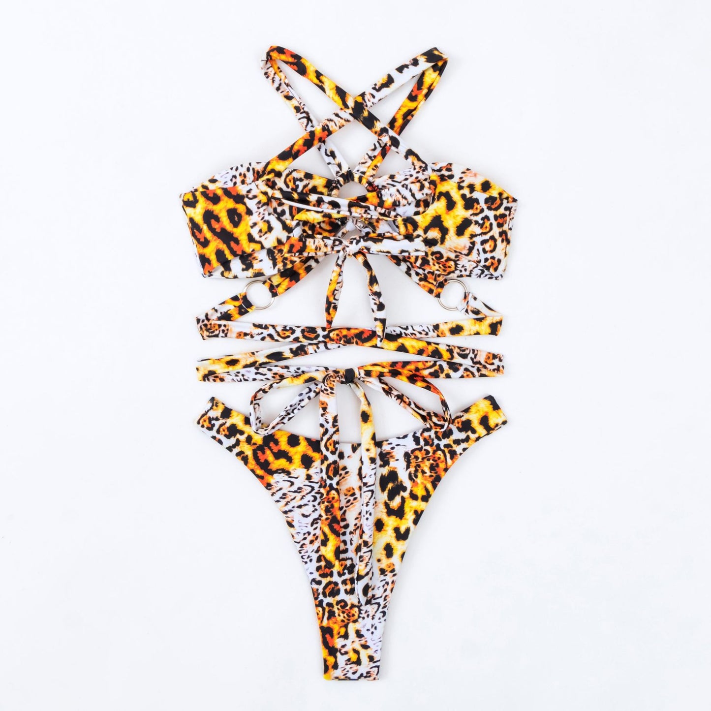 Traje de baño con estampado de leopardo, bikini con cuerda, traje de baño sexy para mujer, bikini