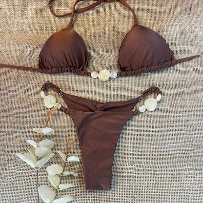 Bikini sexy de color sólido dividido para mujer, traje de baño para mujer