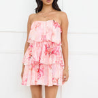 Summer Vacation Elegant Chiffon Layered Chest Wrapped Dress XUYUN