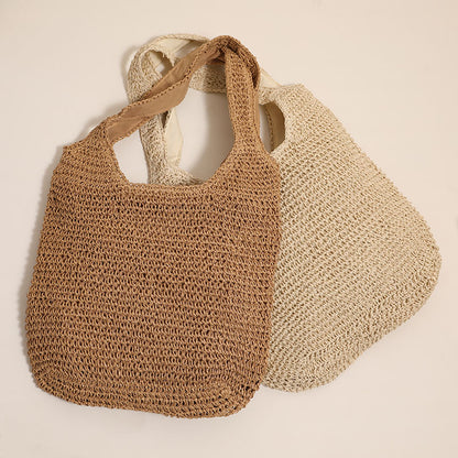 Bolso de paja de gran capacidad para el hombro, bolso de paja sencillo, bolso tejido, bolso de playa para vacaciones, bolso informal para mujer 