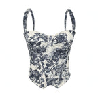 Slim Fit Retro Spaghetti Straps Vest Light Luxury Palace Ink Painting Tube Top Sexy Printed Boning Corset Bra Kanuner