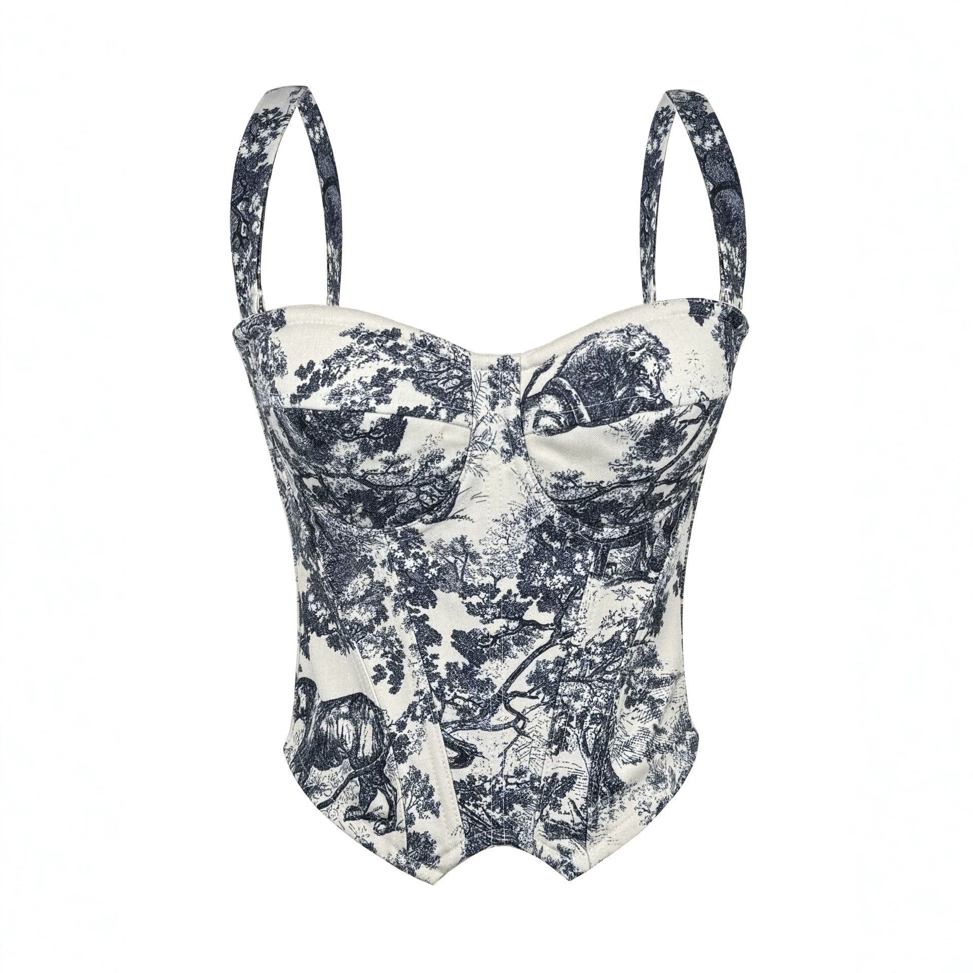 Slim Fit Retro Spaghetti Straps Vest Light Luxury Palace Ink Painting Tube Top Sexy Printed Boning Corset Bra Kanuner