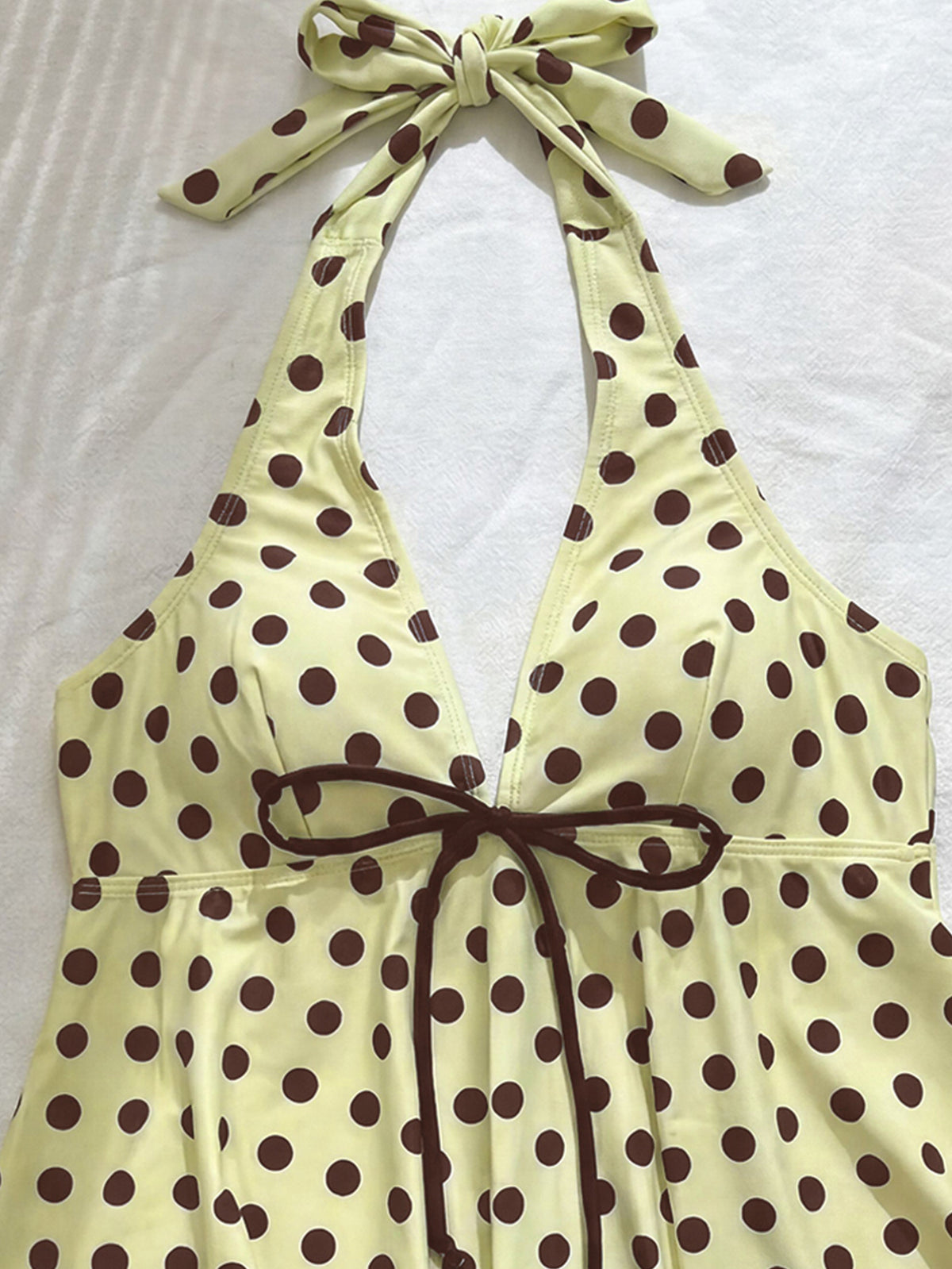 Halter Strap Tankini Printed Split Bikini Lace up Backless Design Swimsuit WithWind