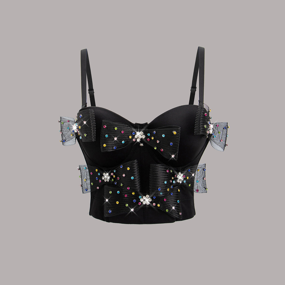 Sexy Bow Suspenders Vest Women Short Stretch Body Shaping Boning Corset Corset Rhinestone Top WildQueen