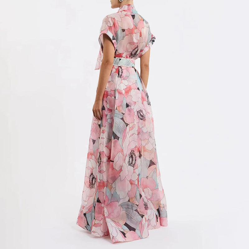 Seaside Vacation Maxi Dress for Women Bow Tie Lace up Waist Maxi Dress Ory