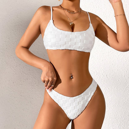 Traje de baño de una sola pieza con tejido a cuadros para mujer, bikini sexy dividido