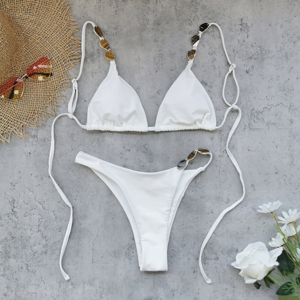 Pure White Three Point Bikini Strap Sexy Backless Split Swimsuit Women Bikini Thunder