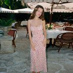 Polka Dot Printed Floral Strap Dress Women Summer French Sexy Backless Dress