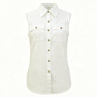 French Casual Cotton Linen Sleeveless Shirt Women Summer Collared Double Pocket Loose Shirt Vacation Top CONY