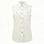 French Casual Cotton Linen Sleeveless Shirt Women Summer Collared Double Pocket Loose Shirt Vacation Top CONY