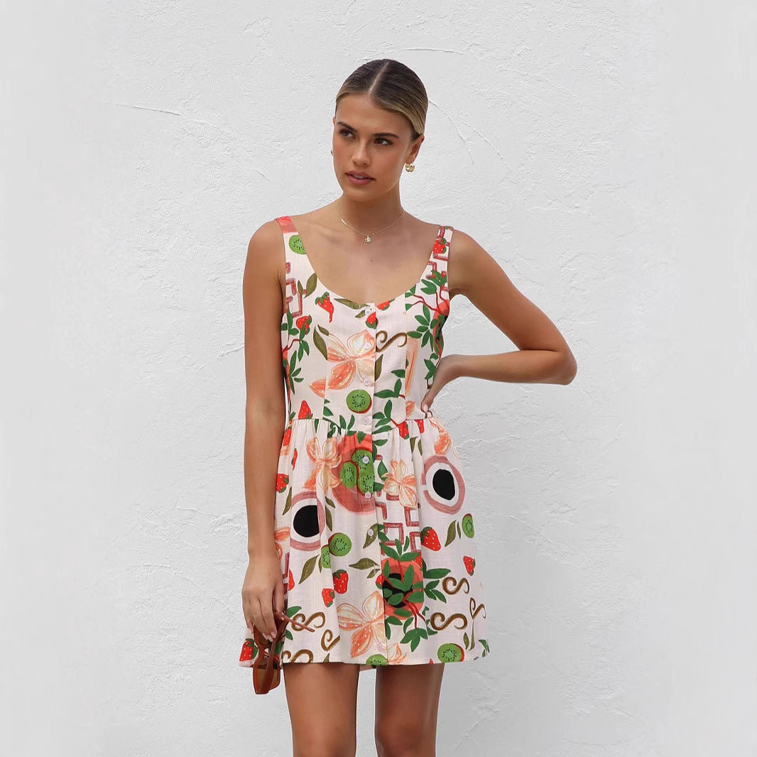 Summer Mini Dress Same Print Button Cardigan Mini Dress Zemy