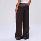 Ropa de mujer, moda de otoño, pantalones casuales de satén, pantalones largos holgados de pierna ancha con cordón
