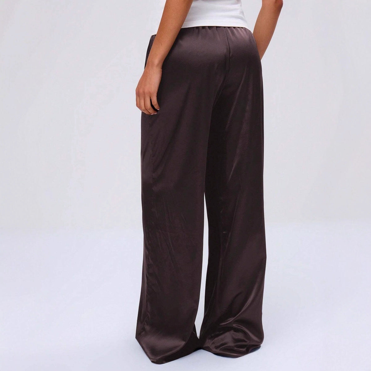 Women Clothing Trendy Autumn Satin Satin Casual Pants Loose Wide Leg Drawstring Long Pants