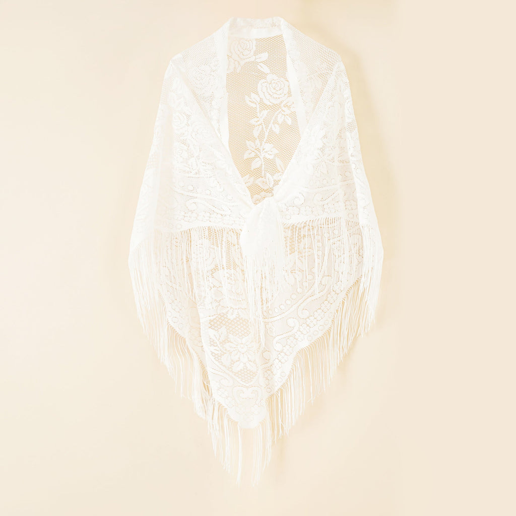 Nylon Hollow Out Cutout Breathable Tassel Triangle Shawl Women Scarf SallyCover