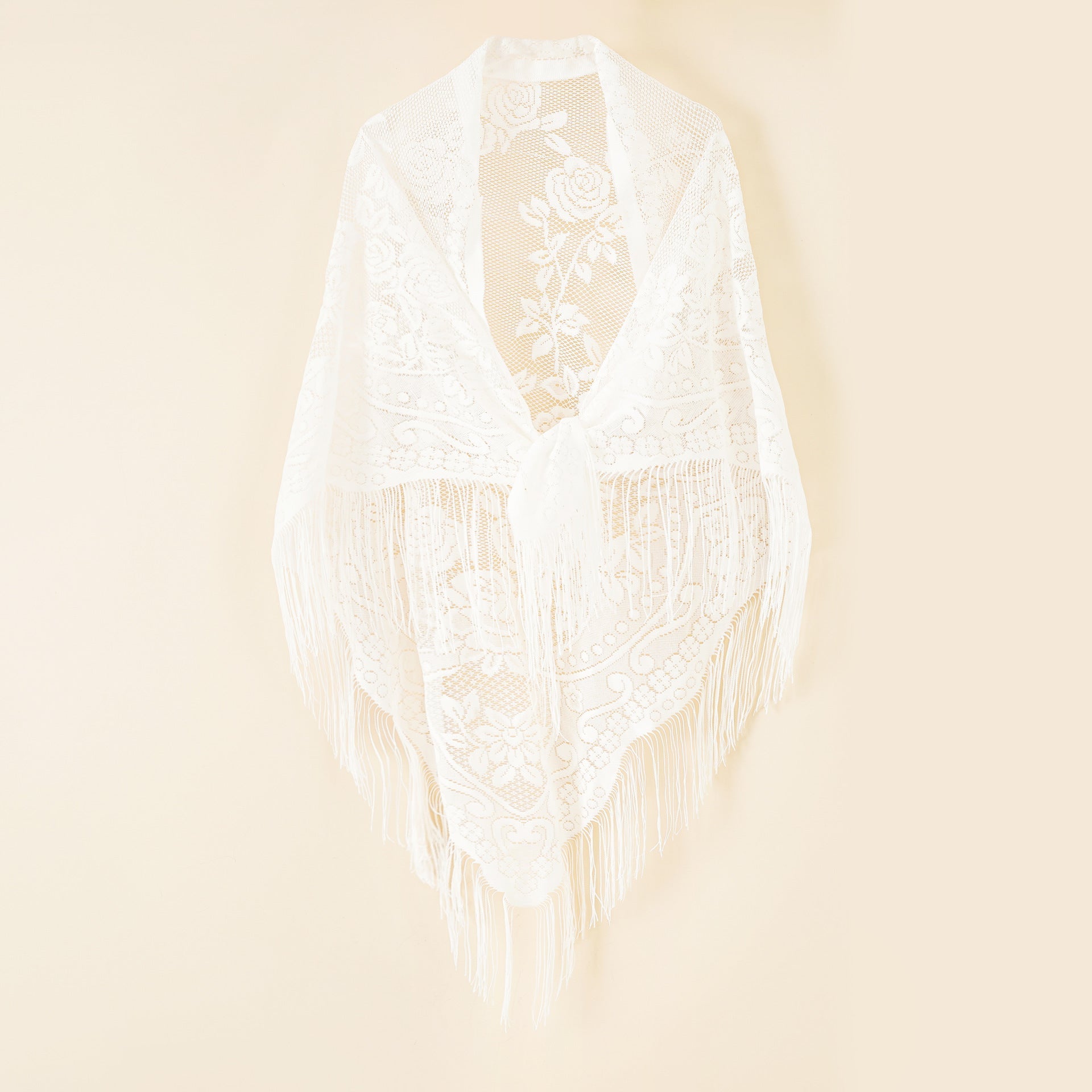 Nylon Hollow Out Cutout Breathable Tassel Triangle Shawl Women Scarf SallyCover