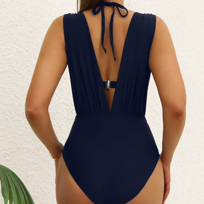 Traje de baño de una pieza con escote en V profundo y copas duras push up, ropa interior sexy de cintura alta para mujer