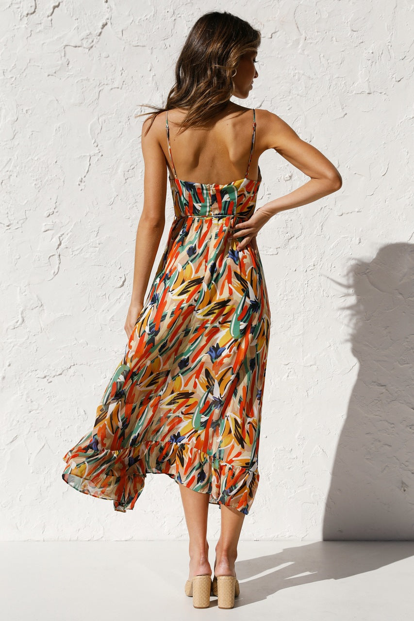 Women Printed Ruffle Sleeveless Dress Angel