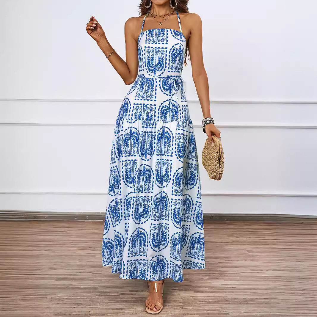 Women Floral Halter Beach Hawaii Holiday Dress XINXI