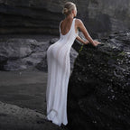 Spring Summer Women Clothing Backless Sexy Hip Knitwear Beach Dress Blouse Dress MULAN