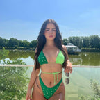 Arrival Swimwear Women Rhinestone Color Matching Lace up Bikini Two Piece Set Split Swimsuit Bazzi