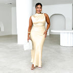 Summer Design Sexy Slim Shoulder Fishtail Satin Dress Women XINXI