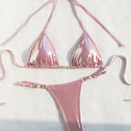 Split Swimsuit Women Sexy Backless Ornament Lace up Bikini Triangle Bag Bikini Chimie