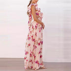 Arrival Women Floral Printing off the Shoulder Stitching Backless Summer Maxi Dress SSFSS